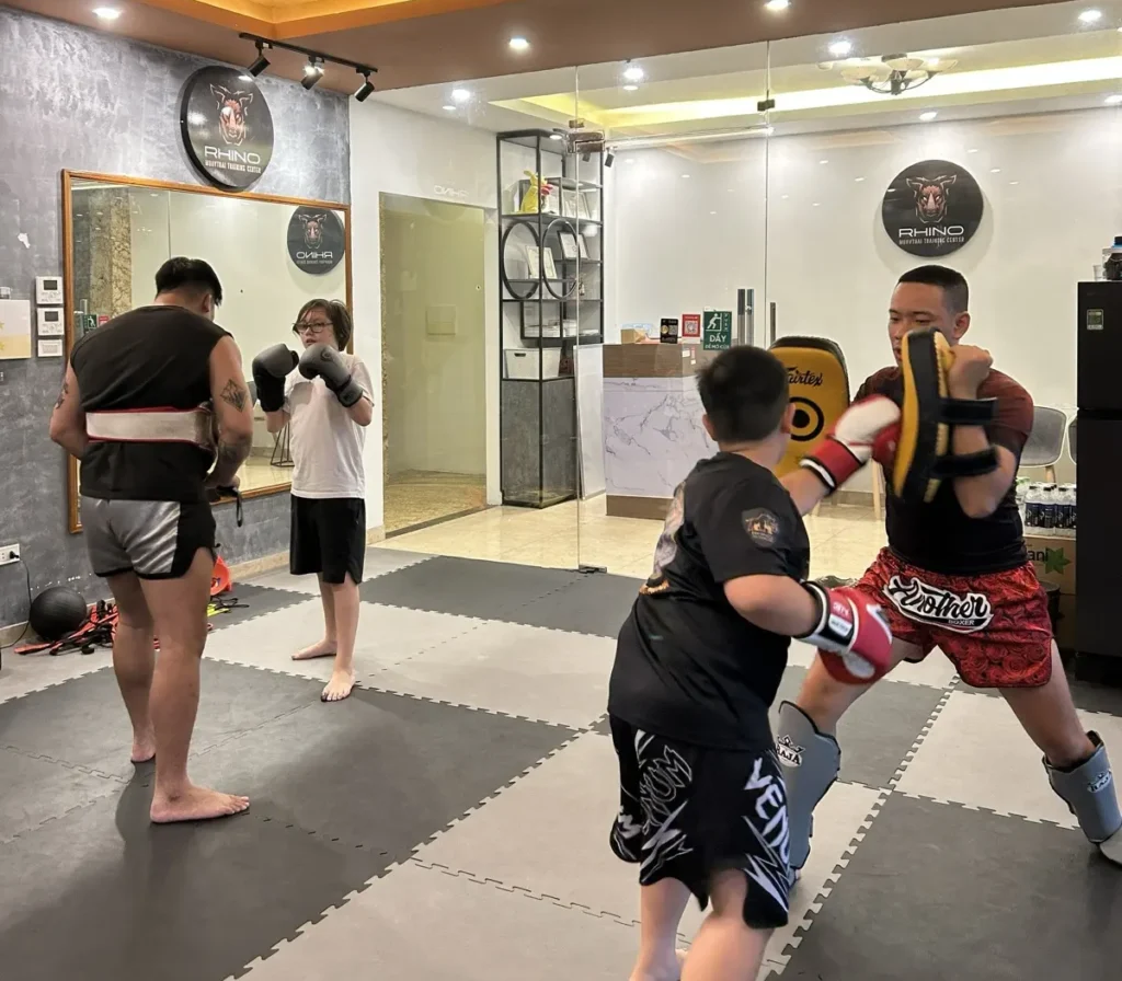 Kids Club members training at RHINO, martial arts for kids in Hanoi